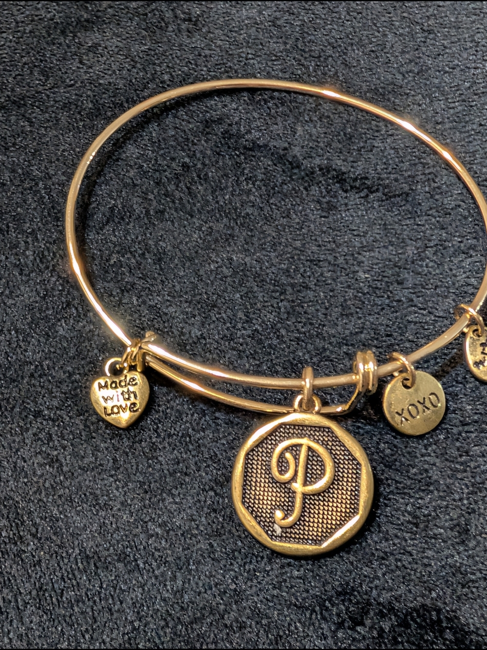 Alex And Ani Gold Tone Initial P Charm Bangle Bracelet - Letter P